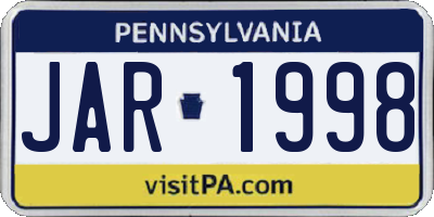 PA license plate JAR1998
