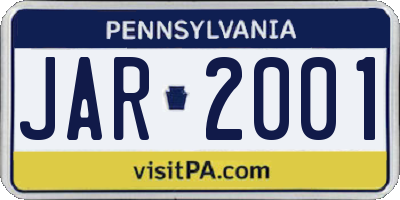 PA license plate JAR2001