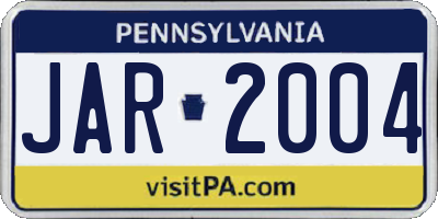 PA license plate JAR2004