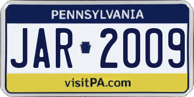 PA license plate JAR2009