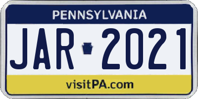 PA license plate JAR2021