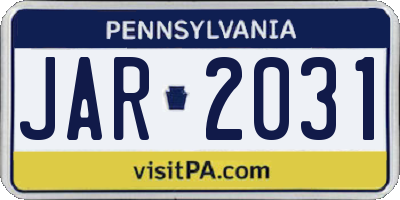 PA license plate JAR2031