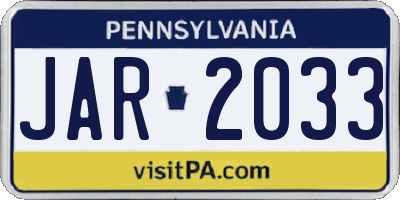 PA license plate JAR2033