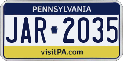 PA license plate JAR2035