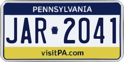 PA license plate JAR2041