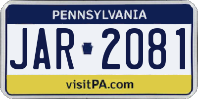 PA license plate JAR2081