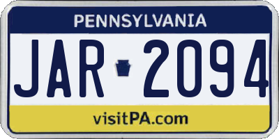 PA license plate JAR2094