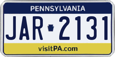PA license plate JAR2131