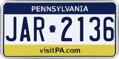 PA license plate JAR2136