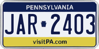PA license plate JAR2403