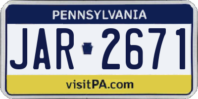 PA license plate JAR2671
