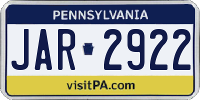 PA license plate JAR2922