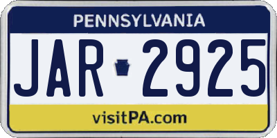 PA license plate JAR2925