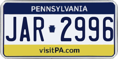 PA license plate JAR2996