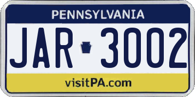 PA license plate JAR3002