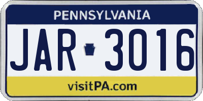 PA license plate JAR3016