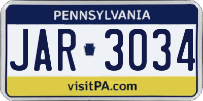 PA license plate JAR3034
