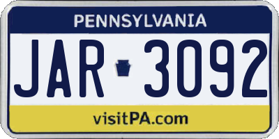 PA license plate JAR3092