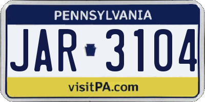 PA license plate JAR3104