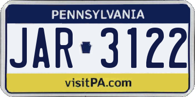 PA license plate JAR3122