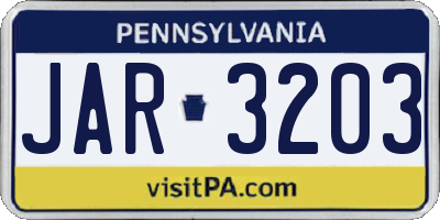 PA license plate JAR3203
