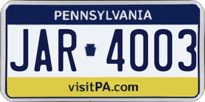PA license plate JAR4003