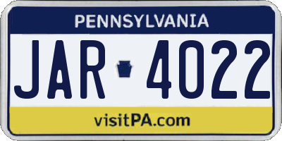 PA license plate JAR4022