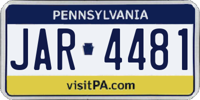 PA license plate JAR4481