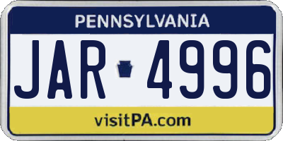 PA license plate JAR4996