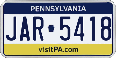 PA license plate JAR5418