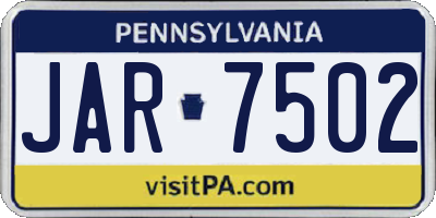 PA license plate JAR7502
