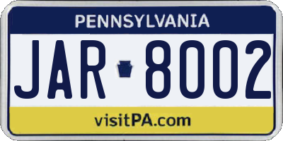 PA license plate JAR8002