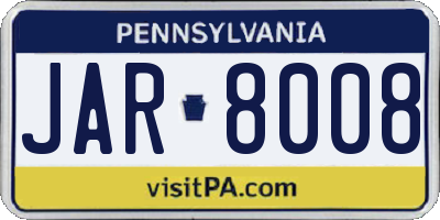 PA license plate JAR8008