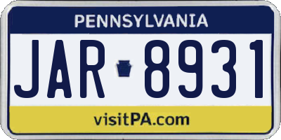 PA license plate JAR8931