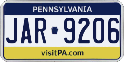 PA license plate JAR9206