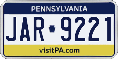 PA license plate JAR9221