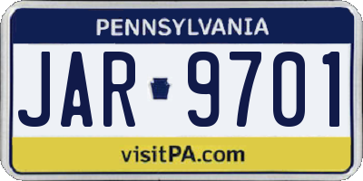 PA license plate JAR9701