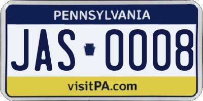 PA license plate JAS0008