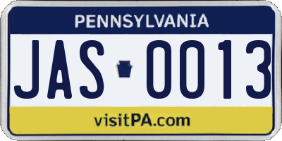 PA license plate JAS0013