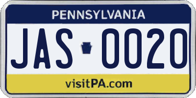 PA license plate JAS0020