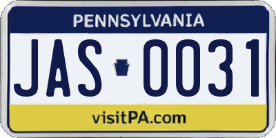 PA license plate JAS0031