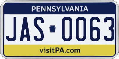 PA license plate JAS0063