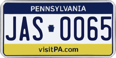PA license plate JAS0065