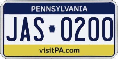 PA license plate JAS0200
