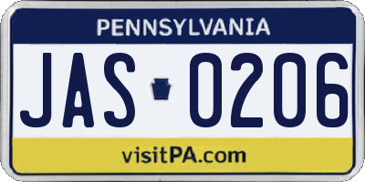 PA license plate JAS0206