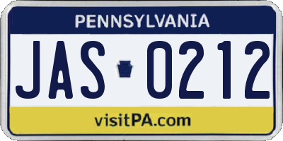 PA license plate JAS0212