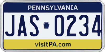 PA license plate JAS0234