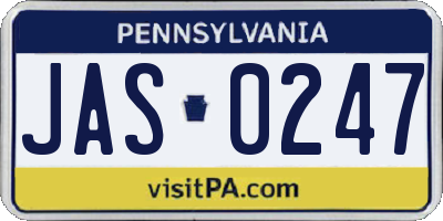PA license plate JAS0247