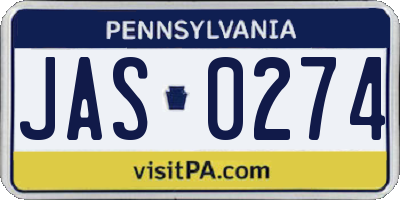PA license plate JAS0274