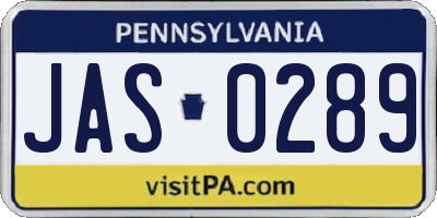 PA license plate JAS0289
